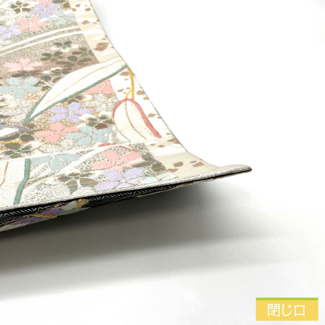 袋帯 正絹 Sランク 蝶 振袖用 桜 花模様 帯丈436cm 六通 フォーマル 銀系 1123015552322
