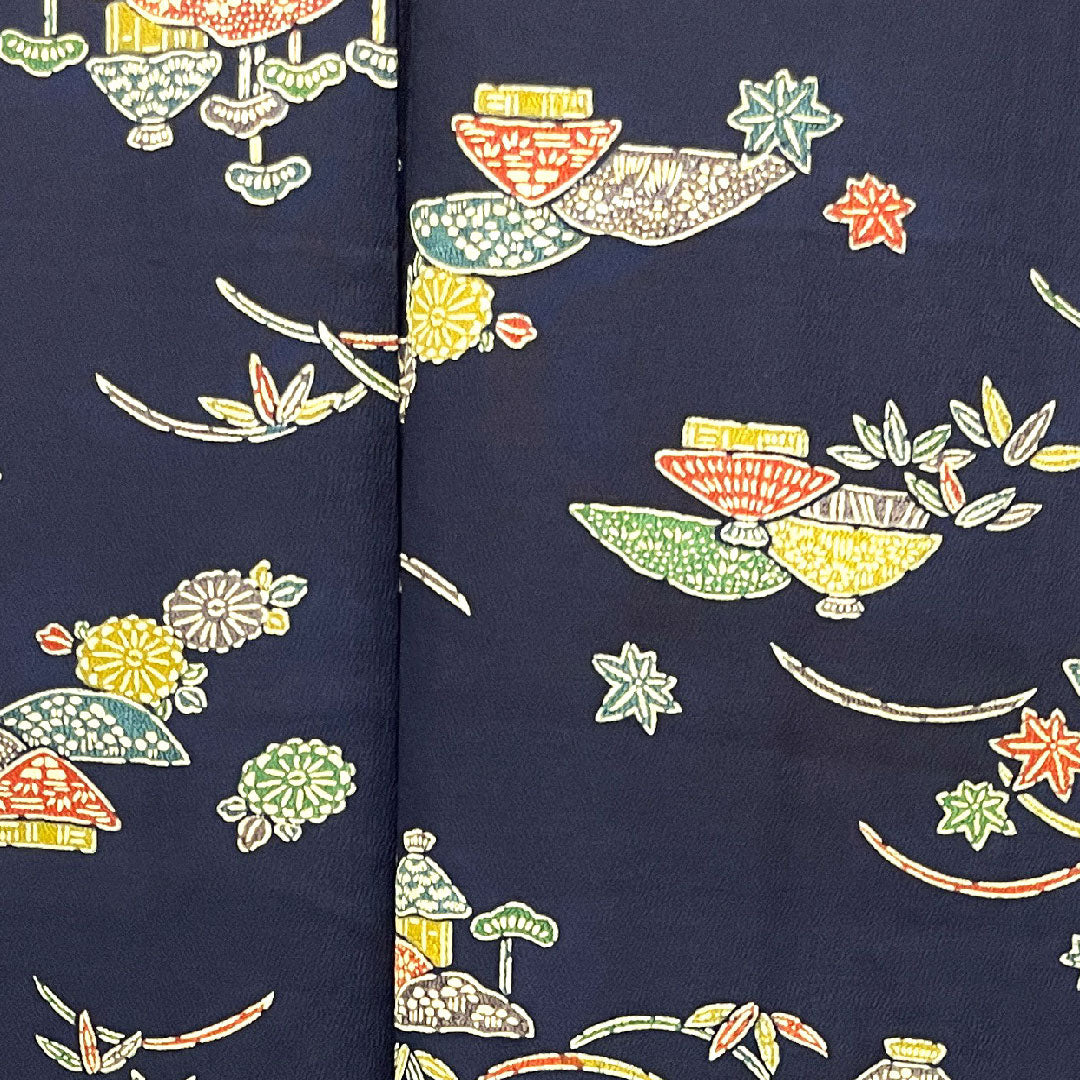 小紋 身丈155cm 裄丈63cm 袷  濃紺色 型染  正絹 Aランク 紺系 1115002983318