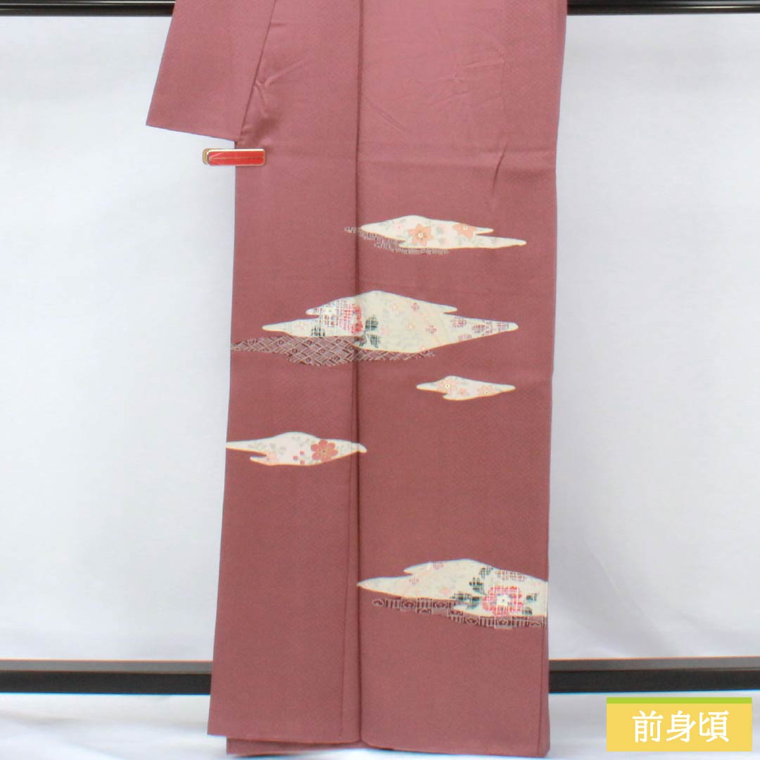 Visiting Kimono, Pure Silk, S Rank, Lined, Length 162.5cm, Sleeve Length 62cm, Benitobiiro (Red Tobiiro) with Kyoto Yuzen Auspicious Motifs, Red Tsukesage, Product Number 1112006572412