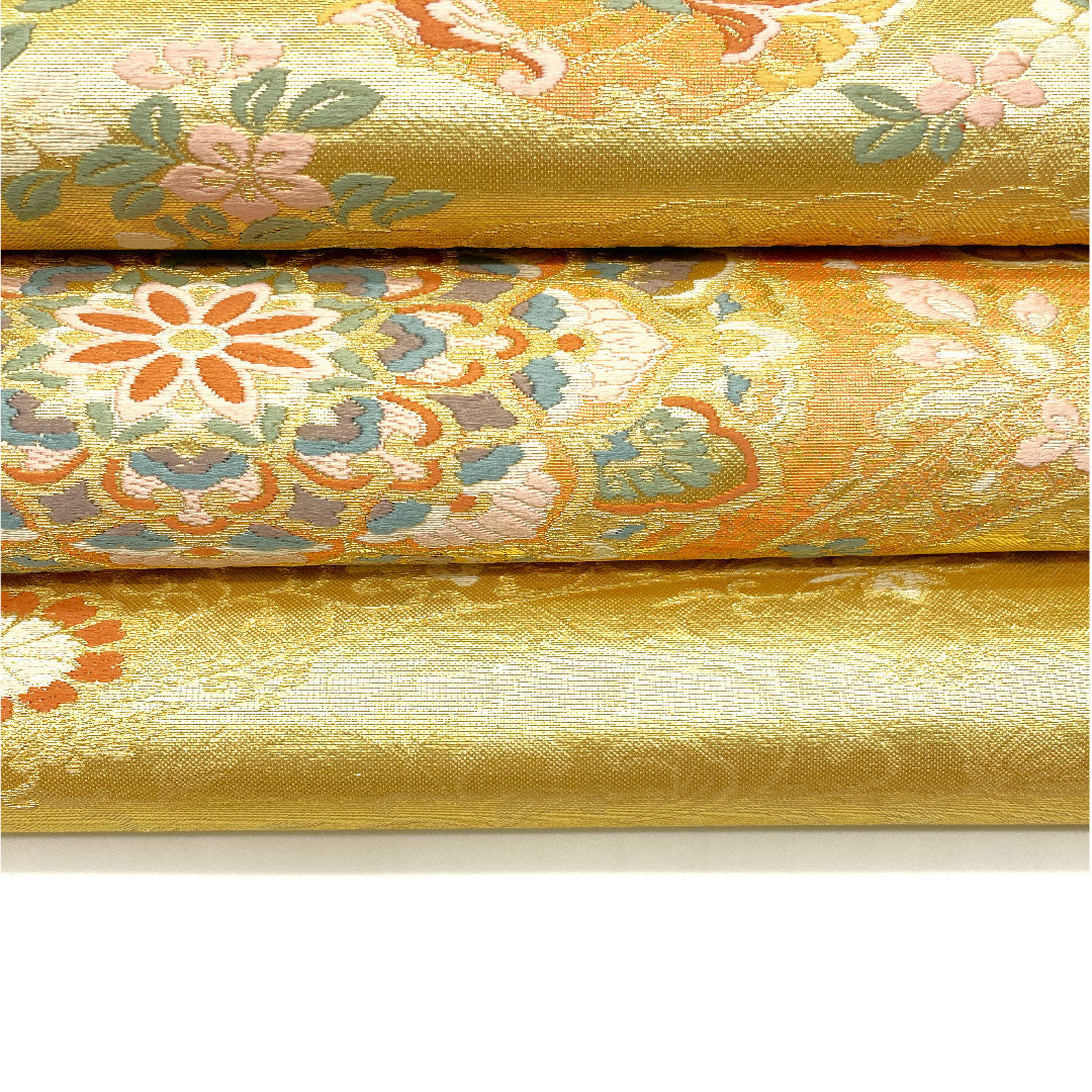 （未仕立）袋帯 吉祥文様 鳥 留袖 帯丈432cm 正絹 NEWランク 六通 フォーマル 金系 1123002441321