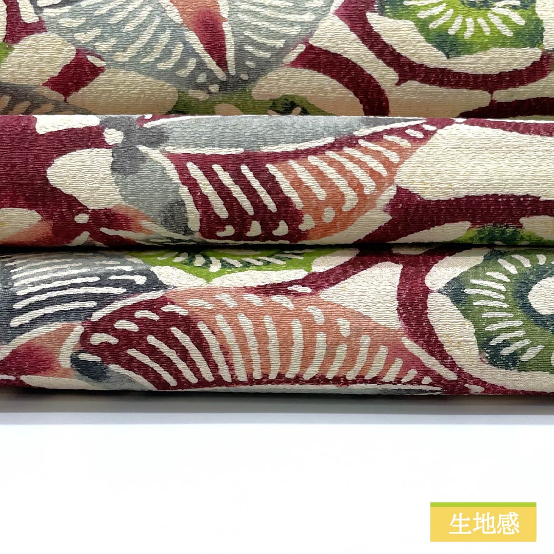 名古屋帯 生成り色（きなりいろ） 京紅型 葵 帯丈354cm 正絹 Sランク 六通 カジュアル クリーム系 1124006942315 名古屋仕立て