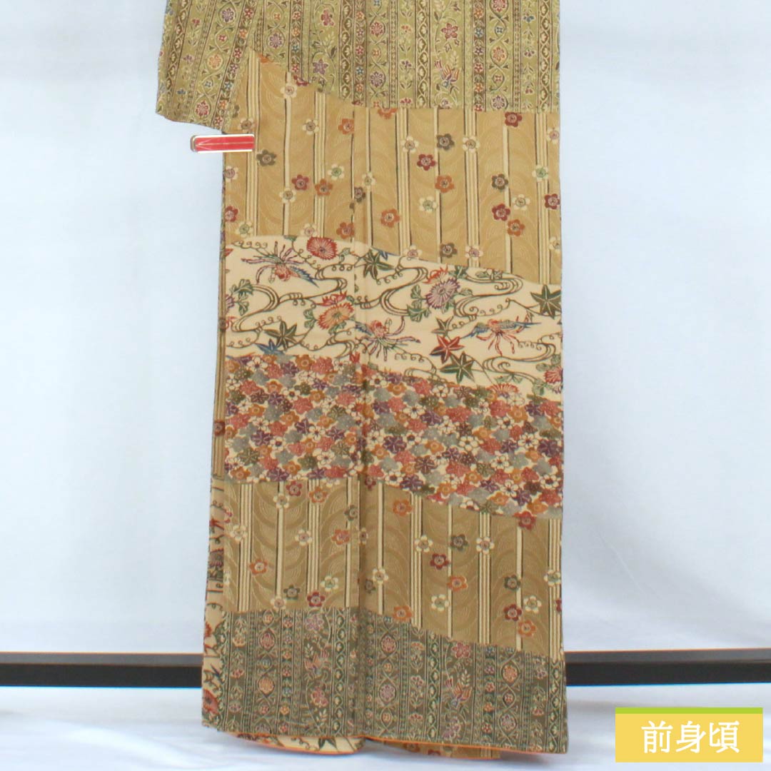 Homongi Silk Rank S Awase Kimono, Height 161.5cm, Sleeve-to-sleeve 64.5cm, Taupe, Wheat Color, Kyo Yuzen Katazome, Genso, Classic Pattern, Beige, 1112007622425