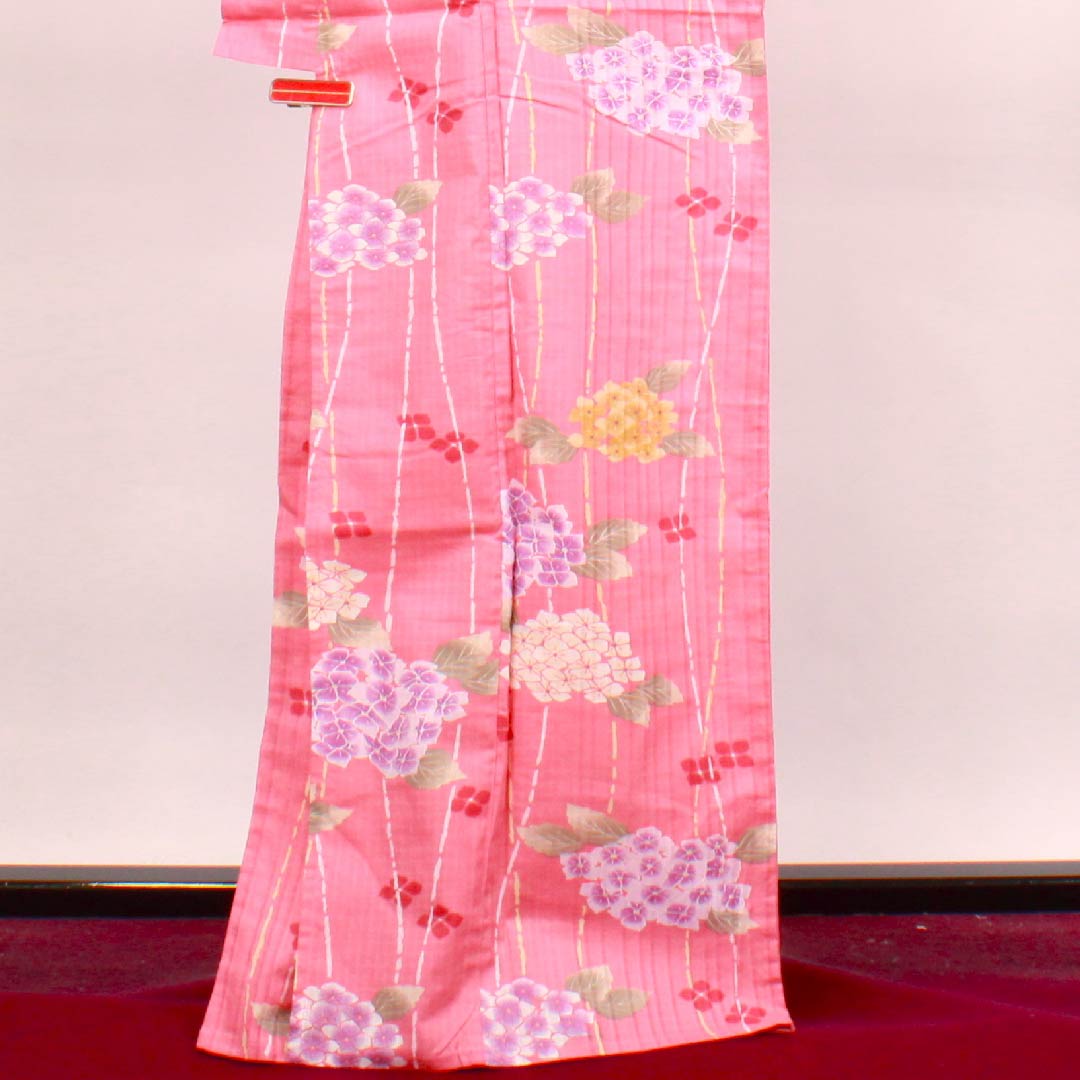 浴衣 長春色 紫陽花 木綿 Sランク 単衣 身丈167cm 裄丈66cm ピンク系 1118004212513
