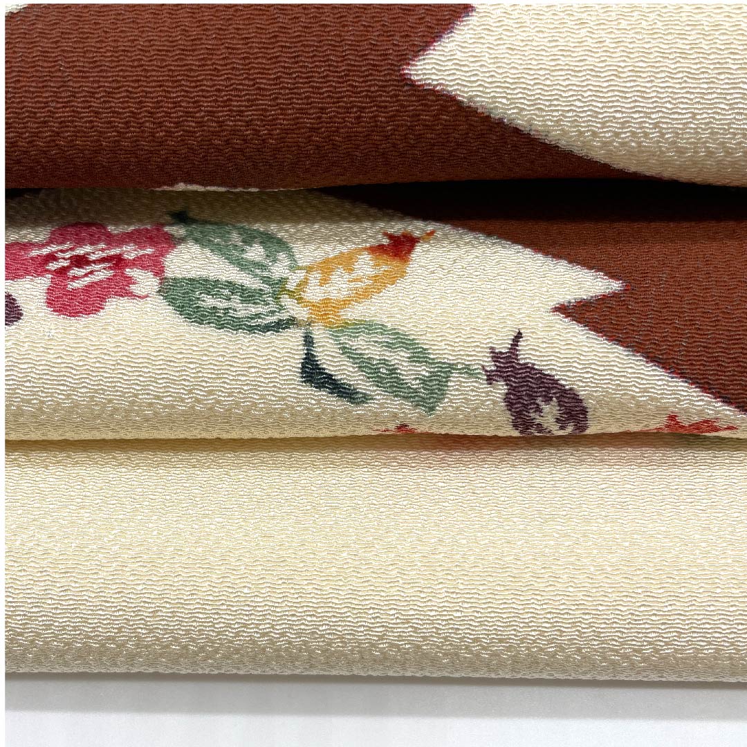 名古屋帯 生成り色 型染 草花模様 帯丈359cm 正絹 Aランク ポイント柄 カジュアル クリーム系 1124003623315  名古屋仕立て