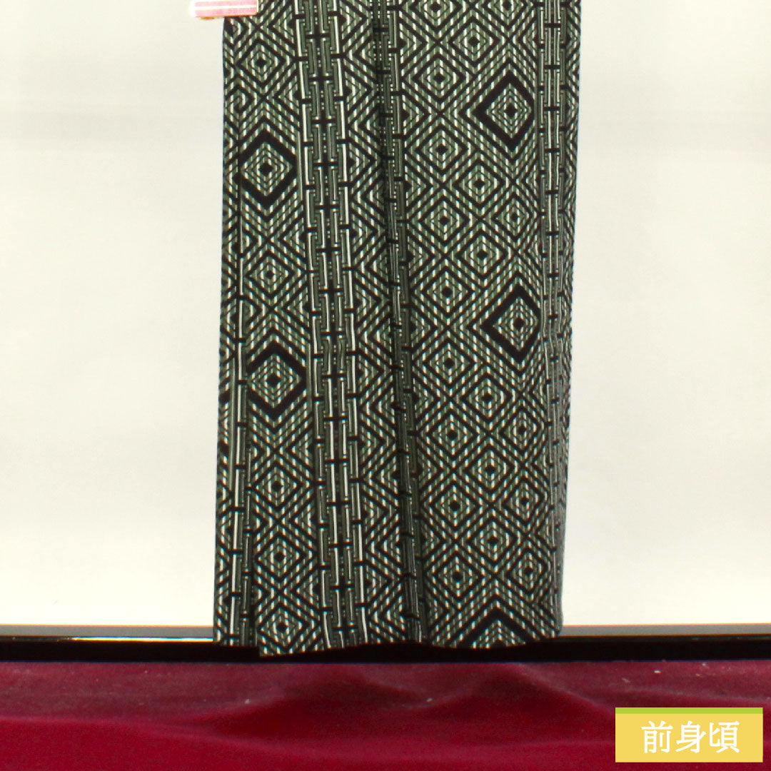 Yukata, cotton, length 153.5cm, sleeve length 73cm, S rank, single layer, green, Shimamatsunezuiro, men's, geometric pattern, Kansai Yamamoto, 1118004902519