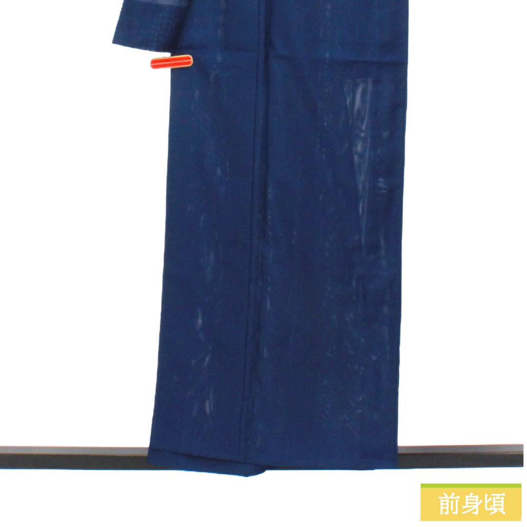 夏物 ポリエステル 色無地 Aランク 身丈156cm 裄丈63cm 紺桔梗色（こんききょういろ） 洗える着物 素無地 絽 紺系 1132004133318