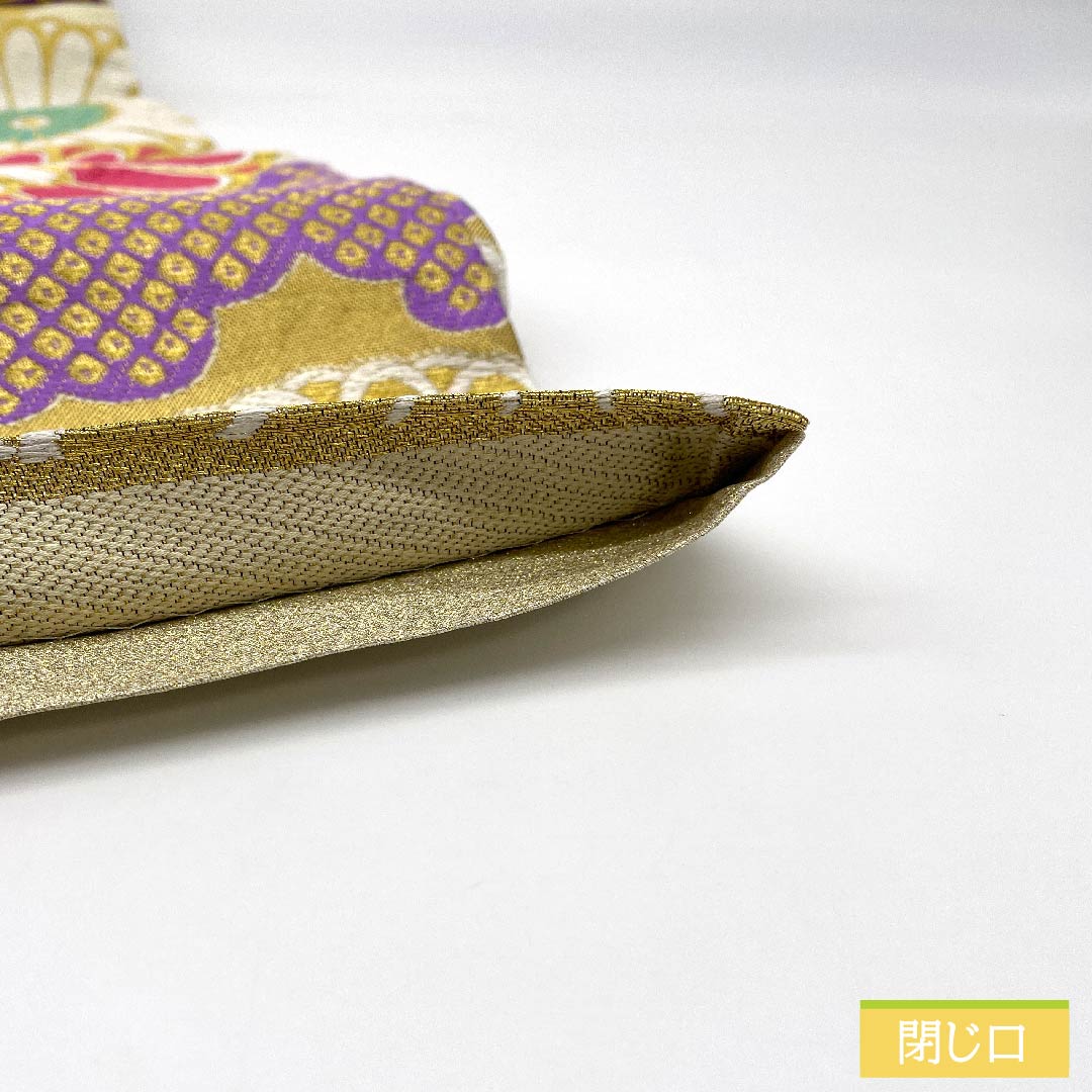 袋帯 正絹 牙黄色（げおういろ） 雲取り 菊 鹿の子 帯丈442cm Sランク 六通 フォーマル クリーム系 1123011622315