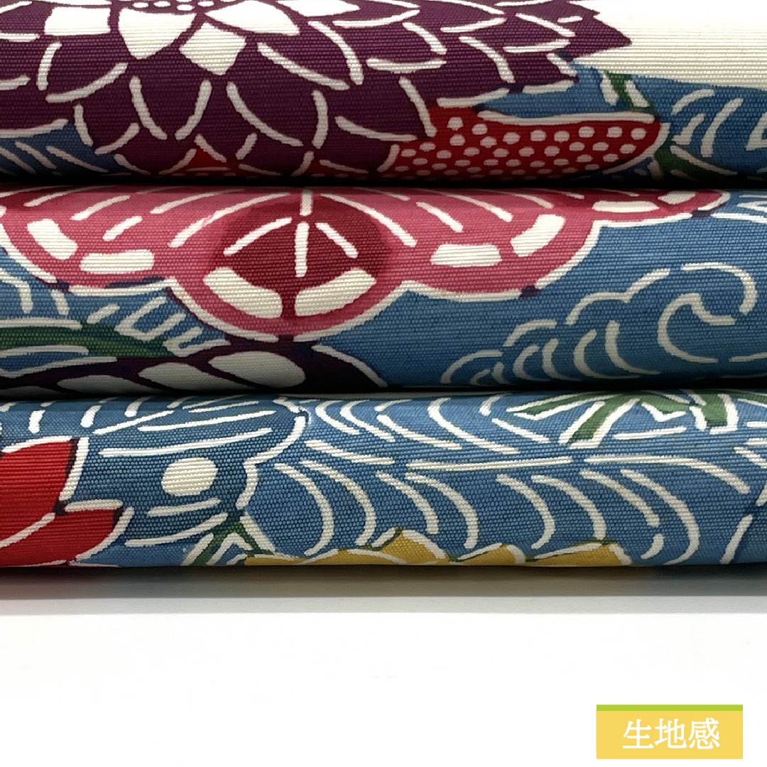 Nagoya obi, Kyoto Bingata, flowing water, camellia, autumn leaves, obi length 336cm, pure silk, B rank, full length, casual, white, 1124007344311, Nagoya style