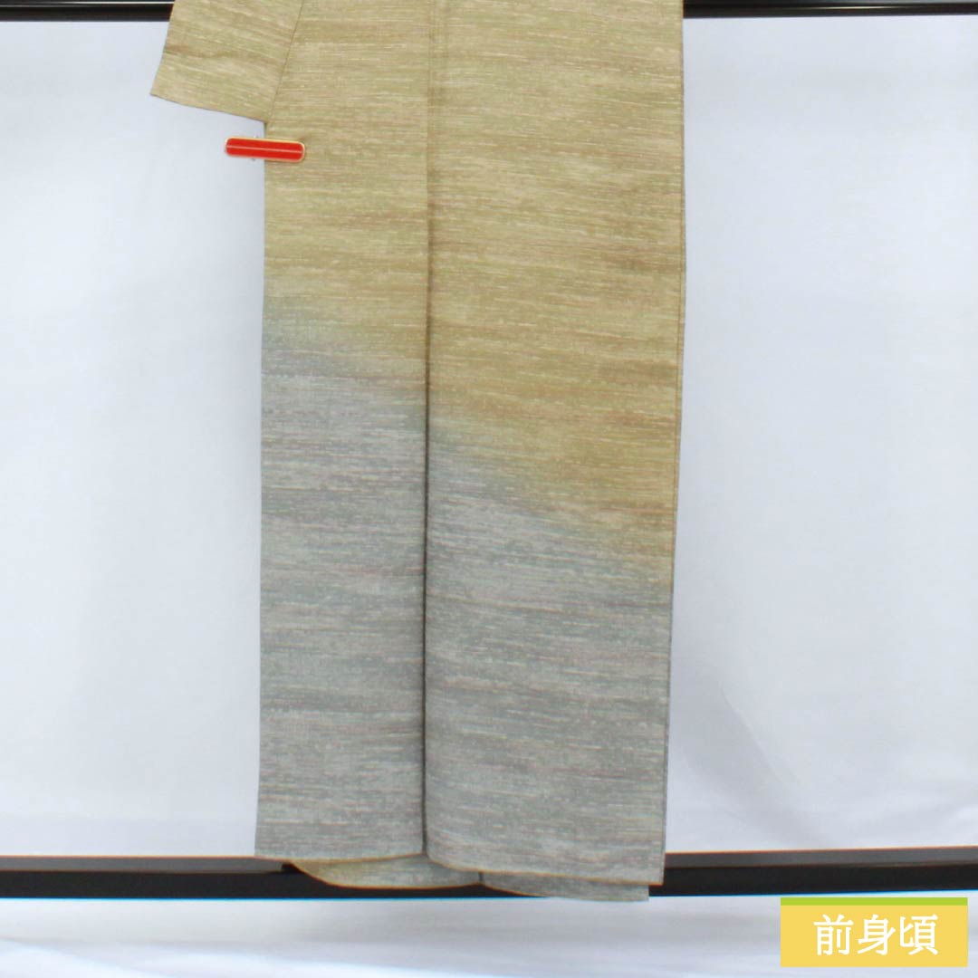 訪問着 正絹 Aランク 袷 身丈153.5cm 裄丈63cm 利休色（りきゅういろ） ボカシ染 緑系 1112006123219