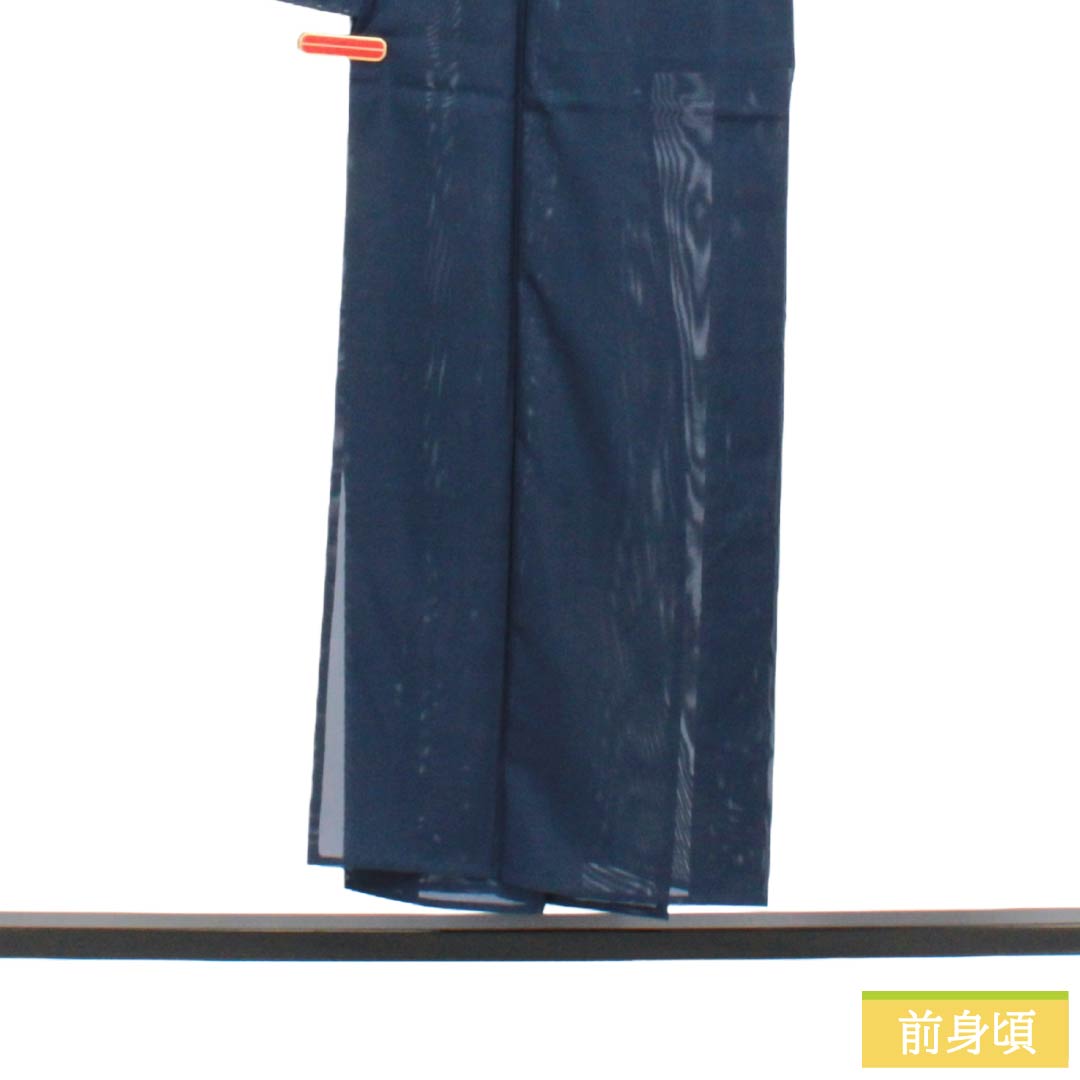 夏物 ポリエステル 色無地 Sランク 身丈151cm 裄丈62cm 紺色（こんいろ） 洗える着物 素無地 絽 紺系 1132003912218