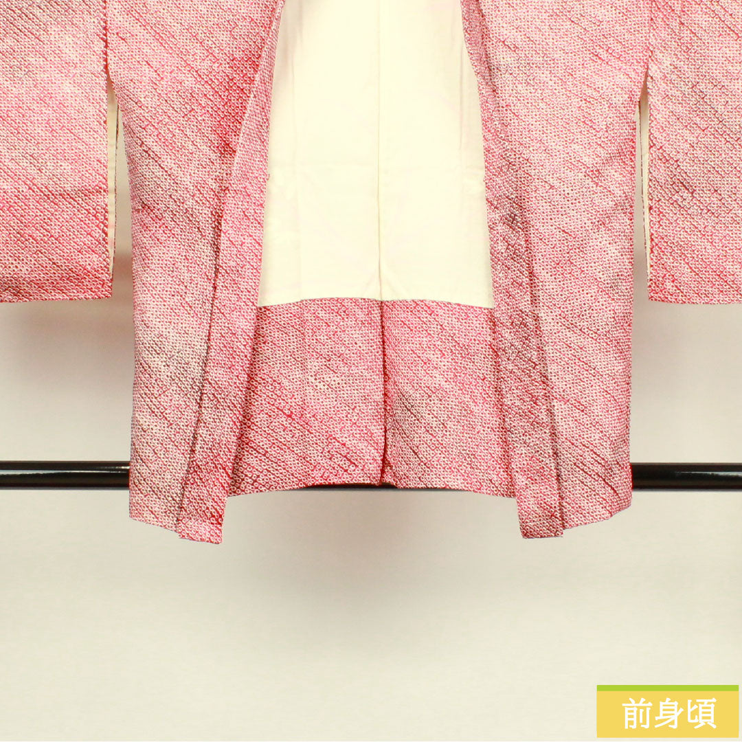 羽織 正絹 身丈81cm 裄丈65cm  深紅色 総絞り 抽象模様 Sランク 袷 赤系 1117000662912