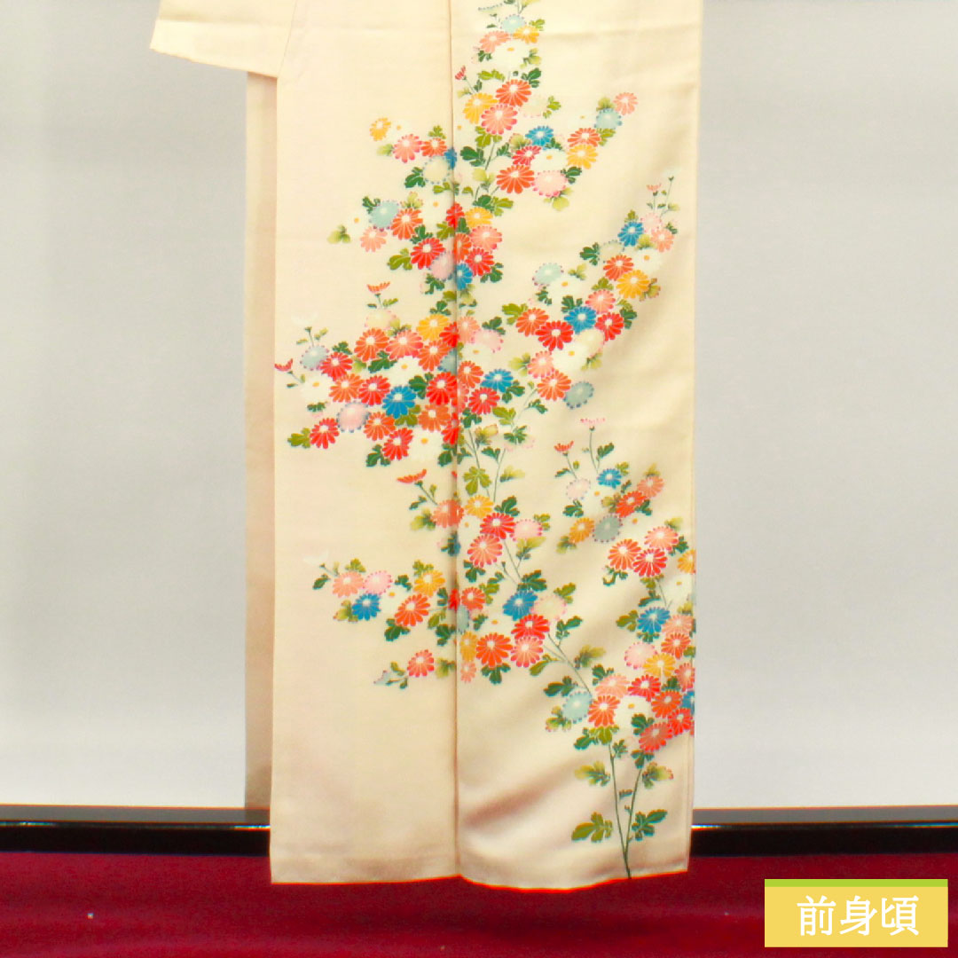 訪問着 正絹 袷 身丈160cm 裄丈63.5cm 砥粉色（とのこいろ） 京友禅 草花模様 Aランク クリーム系 1112004803415