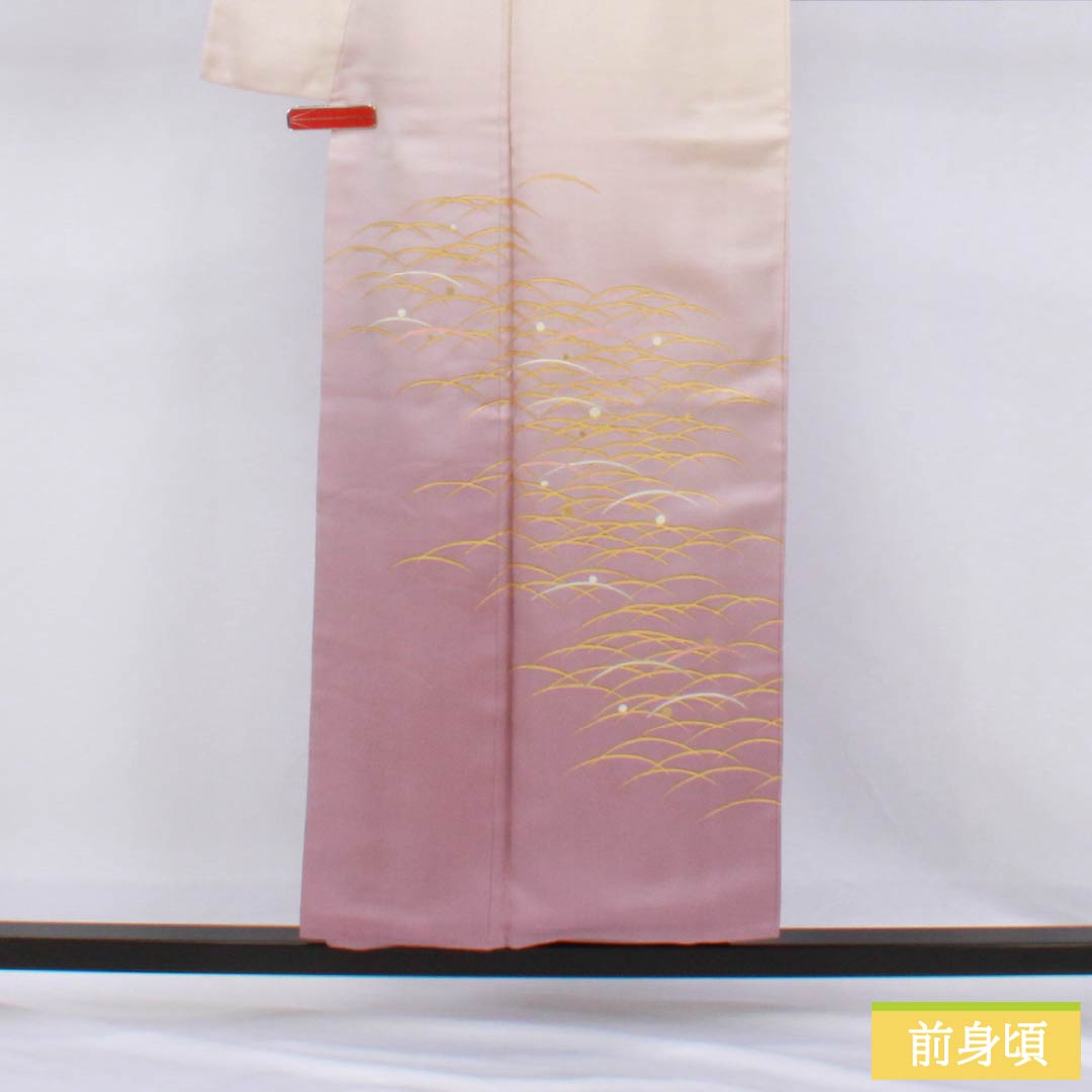 訪問着 正絹 Bランク 袷 身丈154.5cm 裄丈64cm 生成り色（きなりいろ） 福田喜重 人間国宝 一つ紋 上田家桐 刺繍 クリーム系 1112006824215