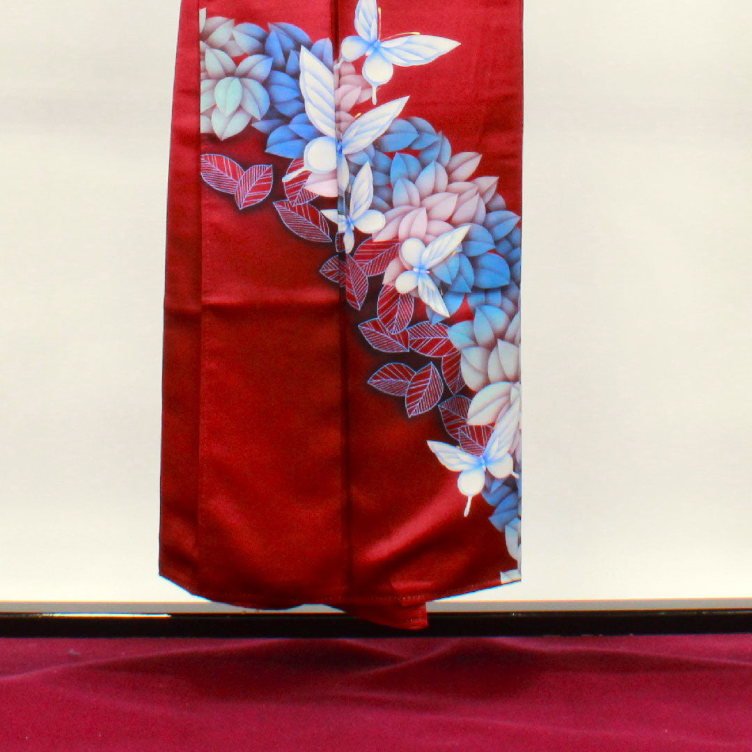 訪問着 正絹 袷 身丈151cm 裄丈63cm 暗紅色 蝶 Sランク 紫系 1112002992220