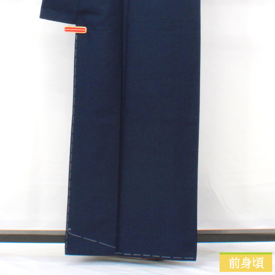 色無地 正絹 身丈161cm 裄丈68cm 紺鉄色（こんてついろ） 紬地 素無地 しつけ糸付き 袷 Aランク 紺系 1114002063418