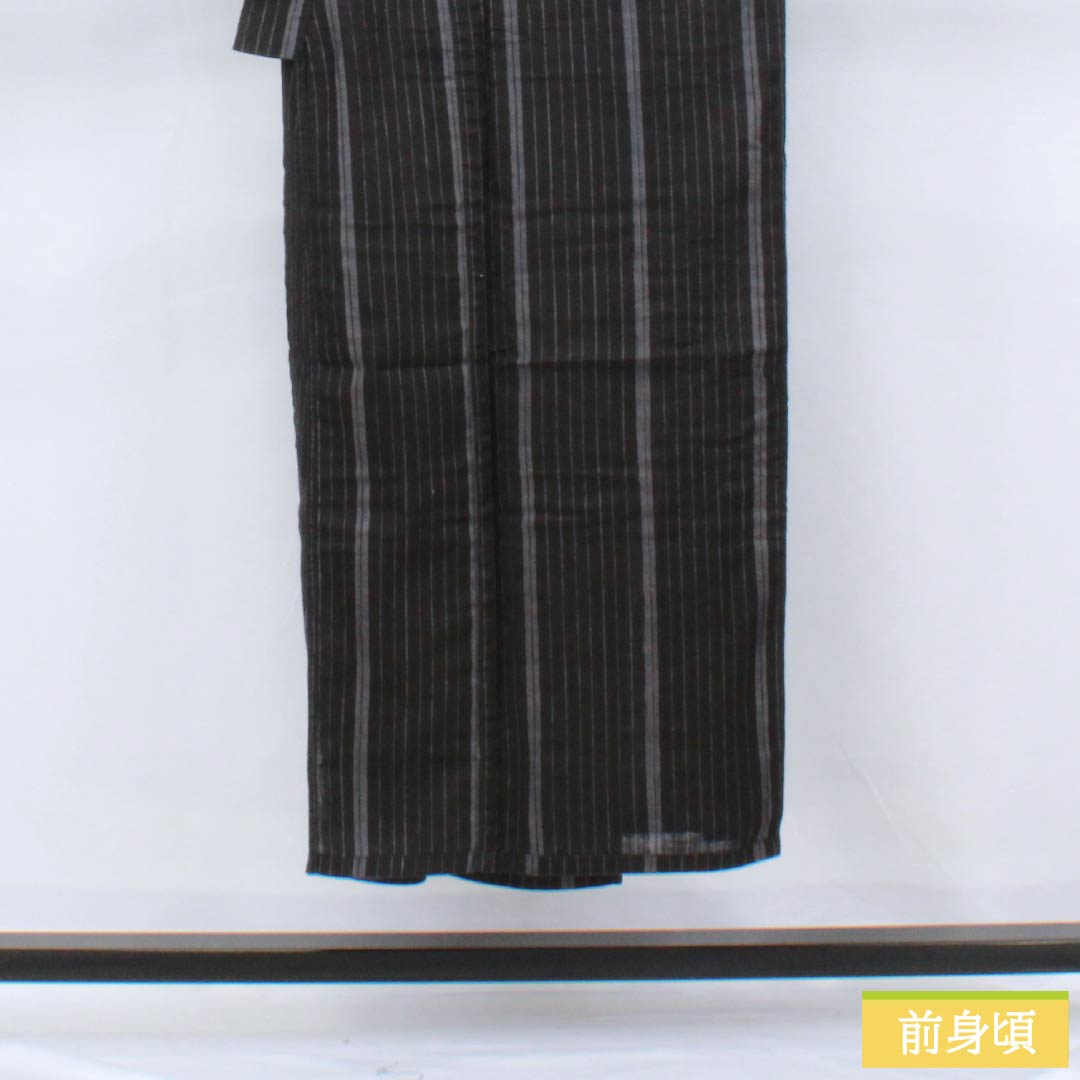 男性用浴衣 綿麻 身丈145.5cm 裄丈72.5cm リバーシブル 縞 龍 紺桔梗色（こんききょういろ） Sランク 単衣 黒系 1138000022410