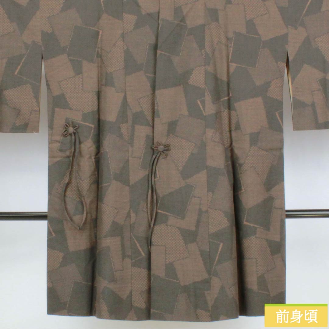 道中着 正絹 Sランク 身丈95cm 裄丈68.5cm 溝鼠色（どぶねずいろ） 色紙 紬地 袷 グレー系 1117001482922