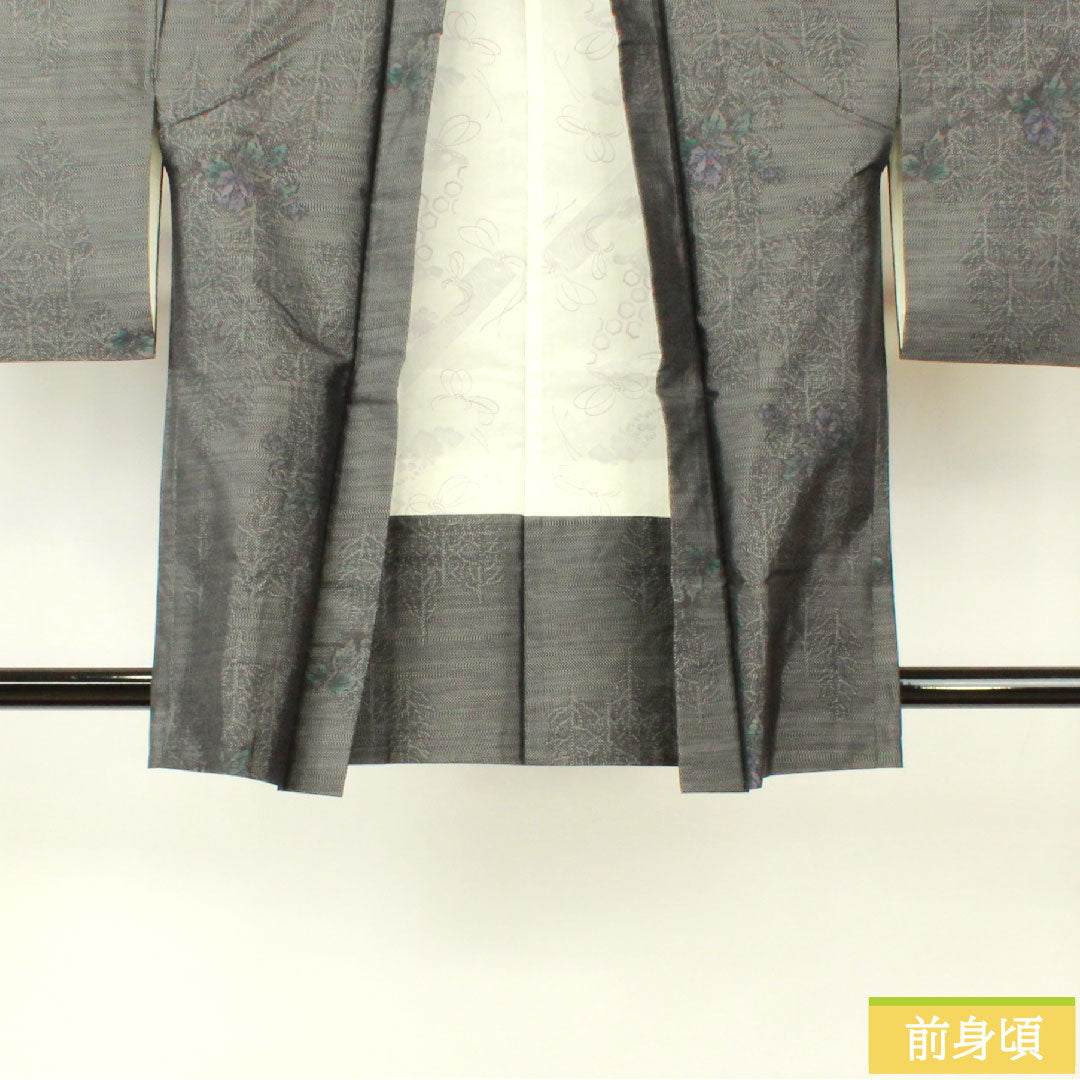 羽織 正絹 身丈84cm 裄丈66cm 大島紬 緯総絣 草花模様 Sランク 袷 黒系 1117001162910