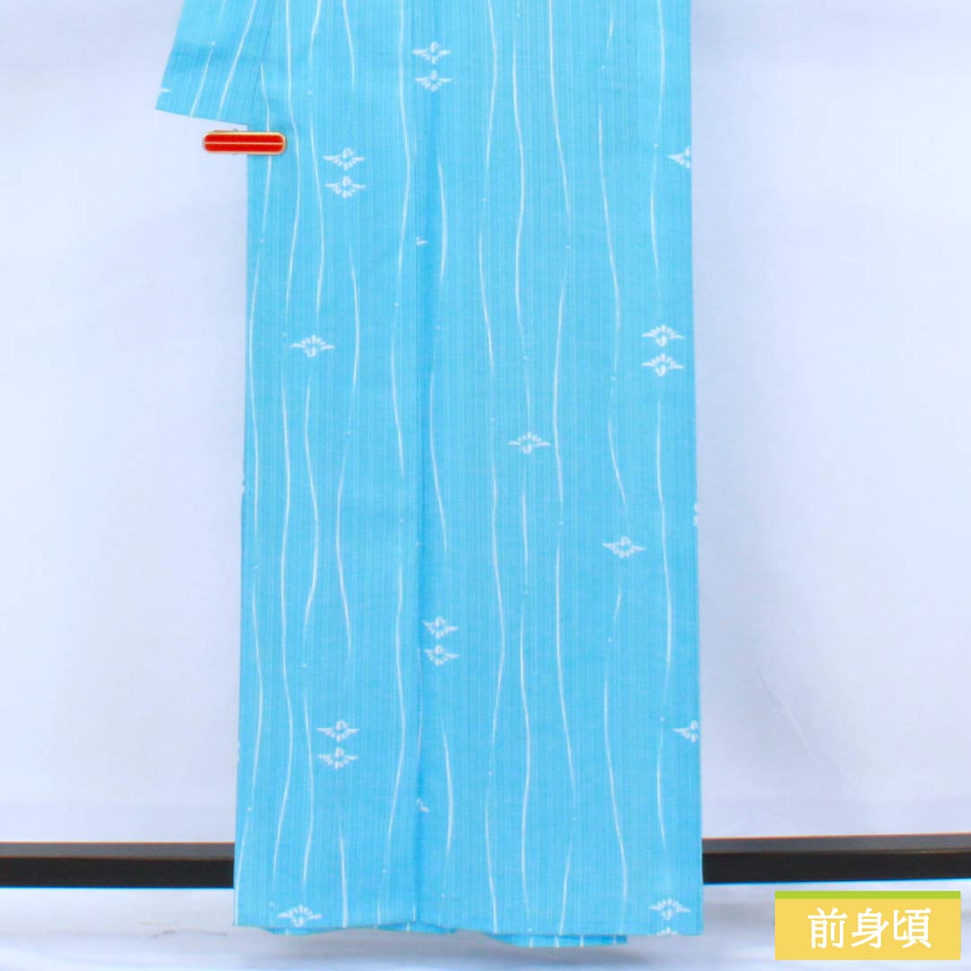リサイクル着物】夏物 ポリエステル 小紋 身丈161cm 裄丈68cm 浅藍色