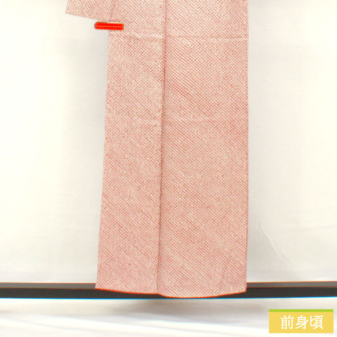 小紋 正絹 身丈155cm 裄丈63cm 袷 積紅色（せきこういろ） 総絞り 疋田絞り Aランク 紫系 1115004643320