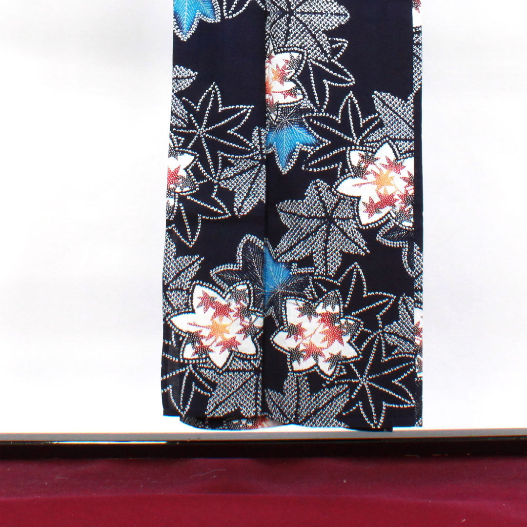 浴衣 濃紺色 紅葉 木綿 Aランク 単衣 身丈151.5cm 裄丈64cm 紺系 1118001393218