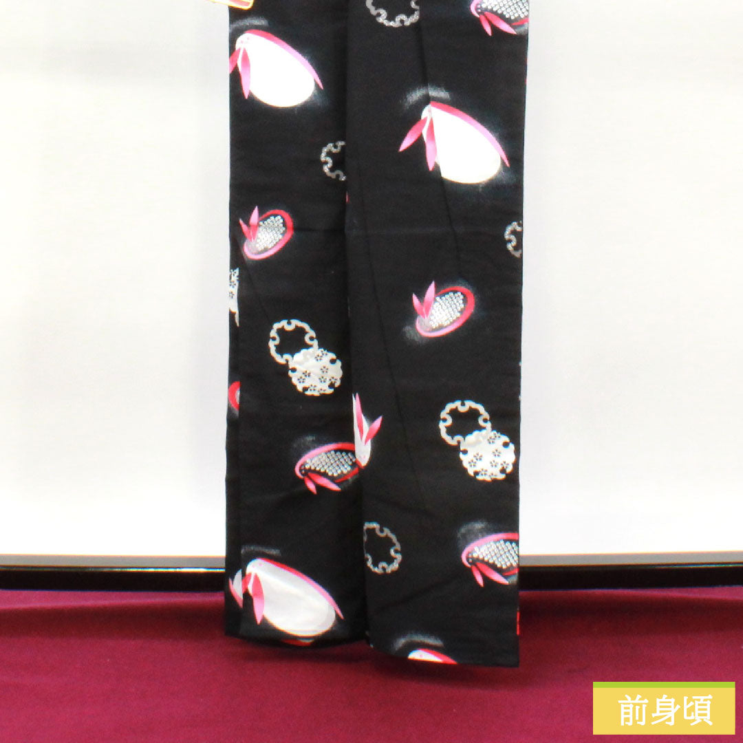 Yukata Cotton Length 164.5cm Sleeve length 64cm S rank Single layer Black Snow rabbit Snow ring 1118005052410
