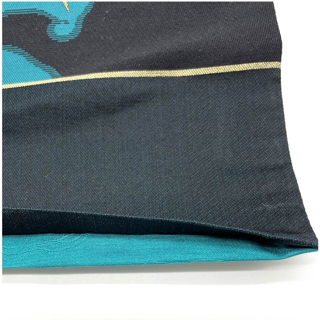 袋帯 草野一騎 百合 振袖用 作家物 黒色 帯丈440cm 正絹 Sランク 六通 セミフォーマル 黒系 1123004722310