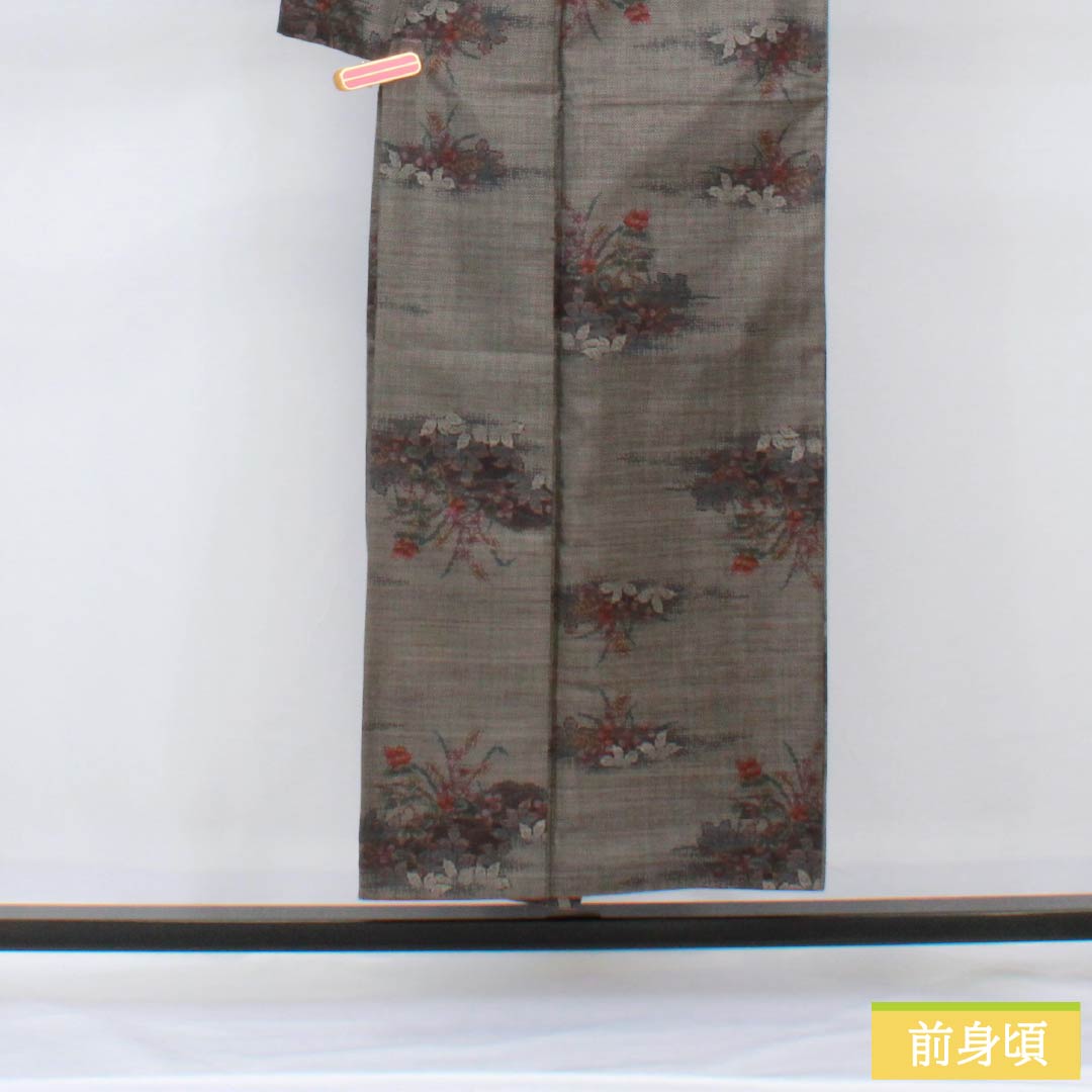 紬 正絹 Bランク 身丈151.5cm 裄丈62.5cm 黒鼠色（くろねずいろ） 本場大島紬 片ス式 7マルキ 袷 黒系 1116004094210