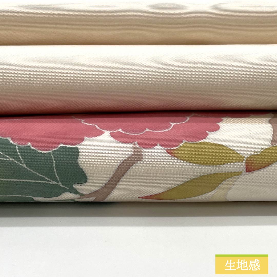 名古屋帯 薄肉色（うすにくいろ） 染め帯 牡丹 帯丈371cm 正絹 Sランク ポイント柄 セミフォーマル クリーム系 1124007052315 名古屋仕立て