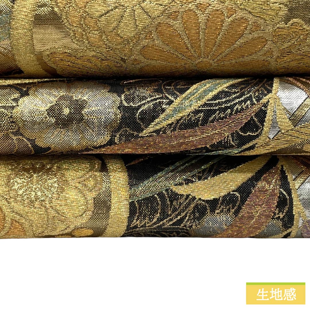 袋帯 正絹 Aランク 銀色（ぎんいろ） 古典柄 振袖用 花丸 草花 帯丈432cm 六通 フォーマル 銀系 1123018703322