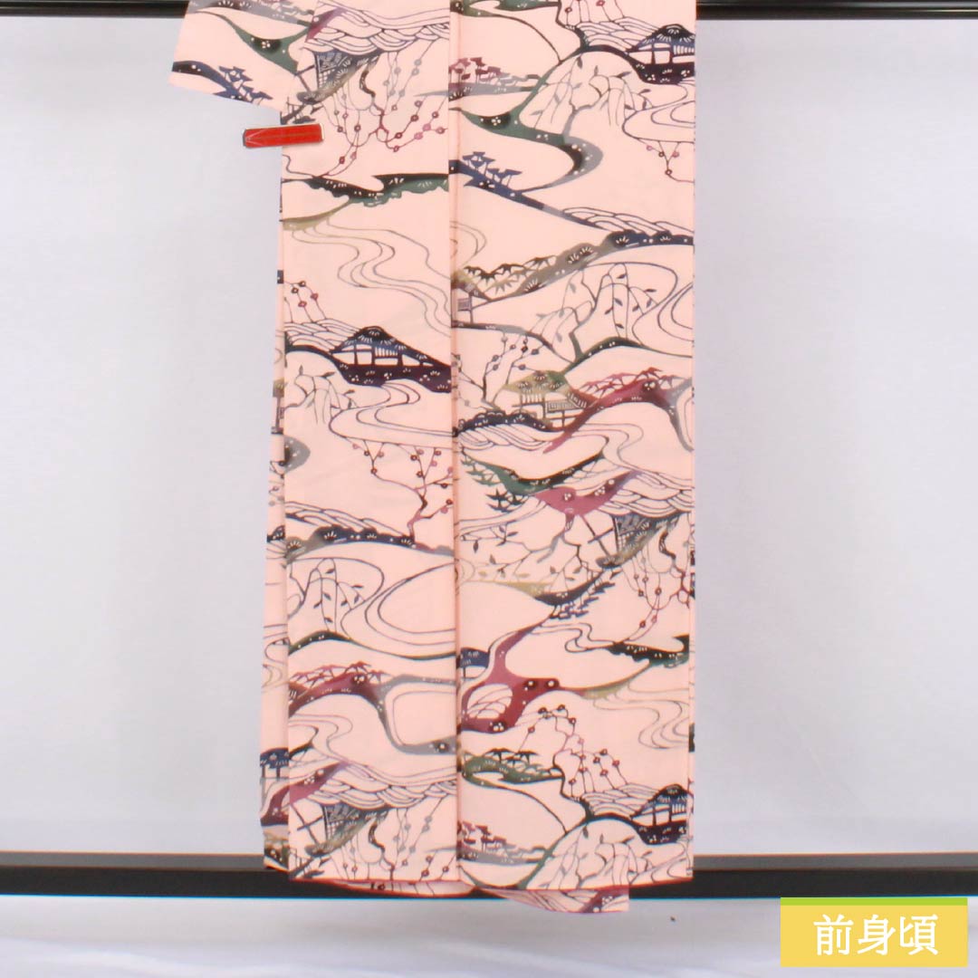 小紋 正絹 Sランク 身丈153.5cm 裄丈64cm 袷 乙女色（おとめいろ） 京紅型 茶屋辻 ピンク系 1115007702213