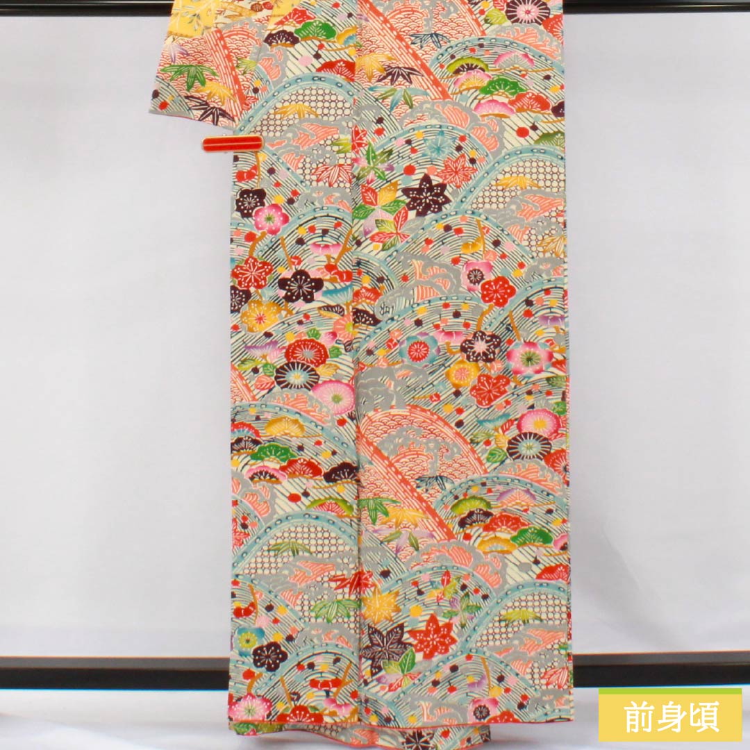 訪問着 正絹 Sランク 袷 身丈160cm 裄丈63cm 濃卵色（こいたまごいろ） 型染 吉祥文様 グラデーション系 1112006162499