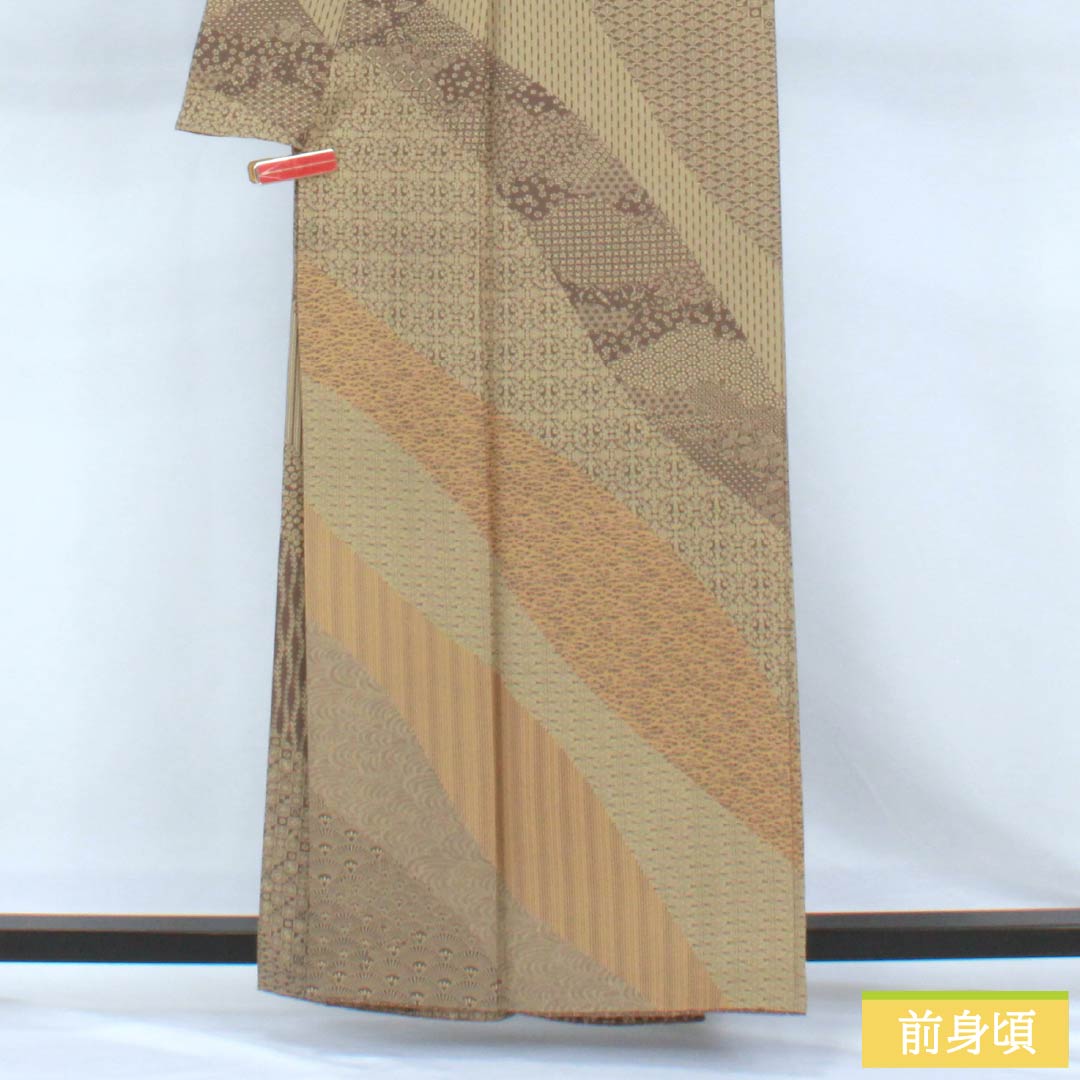 Formal Kimono, Pure Silk, S Rank, Lined, Length 158cm, Sleeve-to-Sleeve 66cm, Oak Gray, Ise Katagami Stenciled, Artist-Made, Stencil Dye, Tango Chirimen Crepe, Undergarment with Removable Collar, Brown, 1112007742314