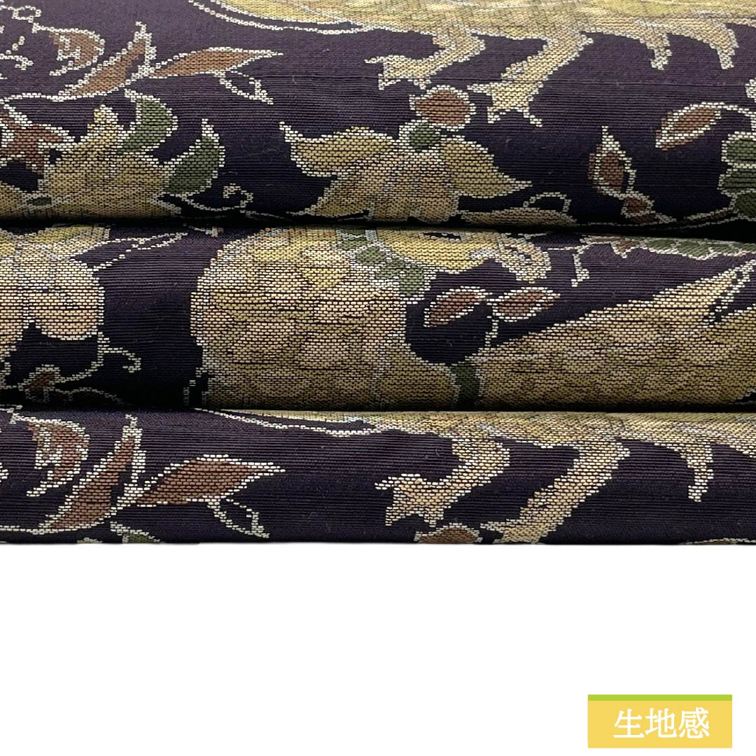 名古屋帯 正絹 Aランク 名古屋仕立て 褐色（かちいろ） 横段 古典柄 鳥 帯丈362.5cm 六通 カジュアル 紫系 1124014603320