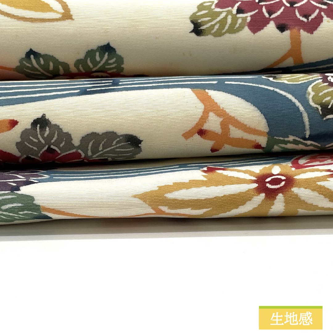 名古屋帯 生成り色（きなりいろ） 京紅型 紅型調模様 流水 帯丈338cm 正絹 Sランク 六通 カジュアル クリーム系 1124007262315 名古屋仕立て