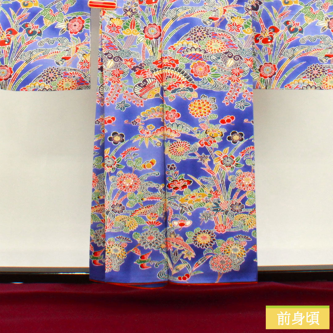 振袖 正絹 身丈156cm 裄丈62.5cm 袷  京紅型 吉祥文様  Aランク 紺系 1113001893318