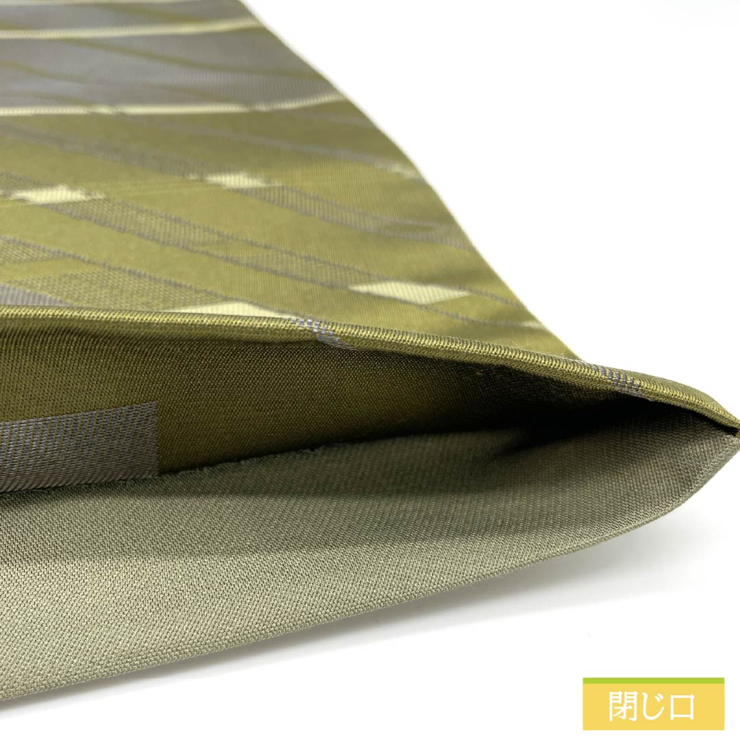 袋帯 正絹 麹塵色（きくじんいろ） 幾何学模様 帯丈432cm Sランク 六通 セミフォーマル 緑系 1123012242319