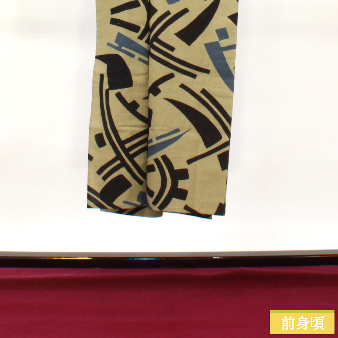 Yukata Cotton Length 143cm Sleeve length 69cm S rank Single layer Beige Edo-nezuiro Men's Abstract pattern 1118005112425