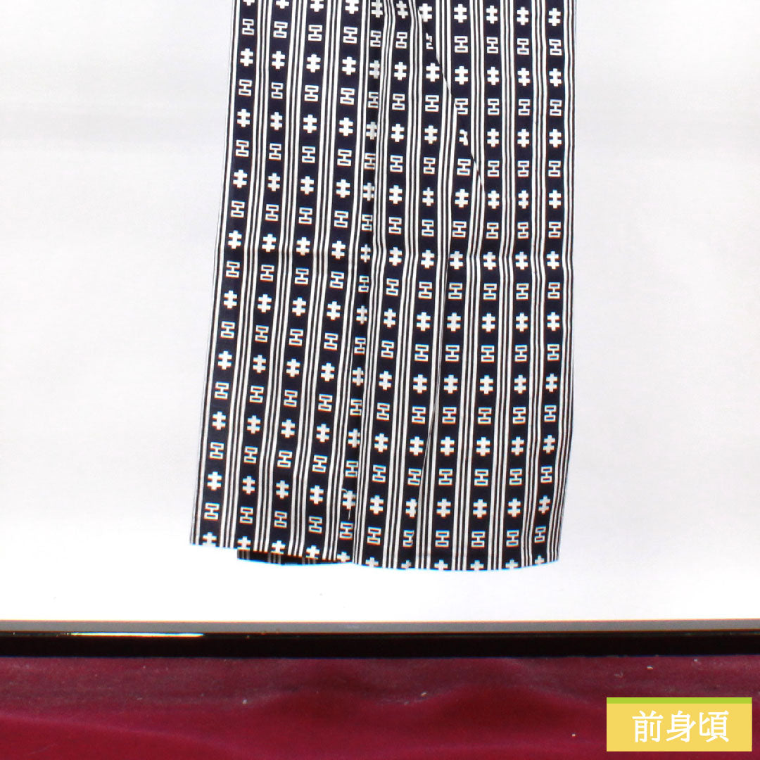 浴衣 木綿 身丈144.5cm 裄丈67cm Sランク 単衣 紺系 濃紺色（のうこんいろ） 男物 幾何学模様 1118004932418