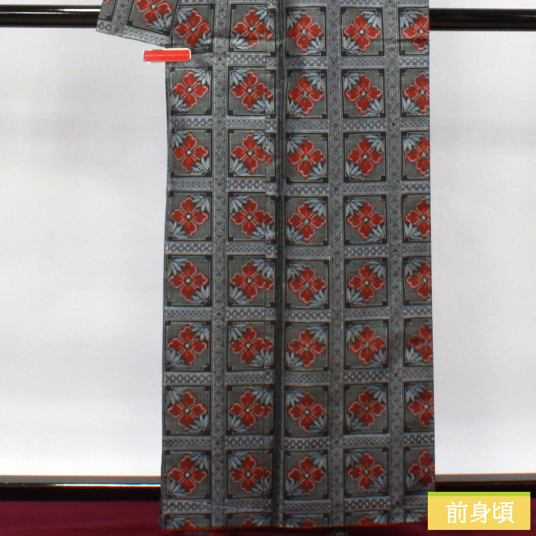 Murayama Oshima Tsumugi Silk Length 155cm Sleeve length 62.5cm Geometric pattern A rank Lined Black 1116003023310