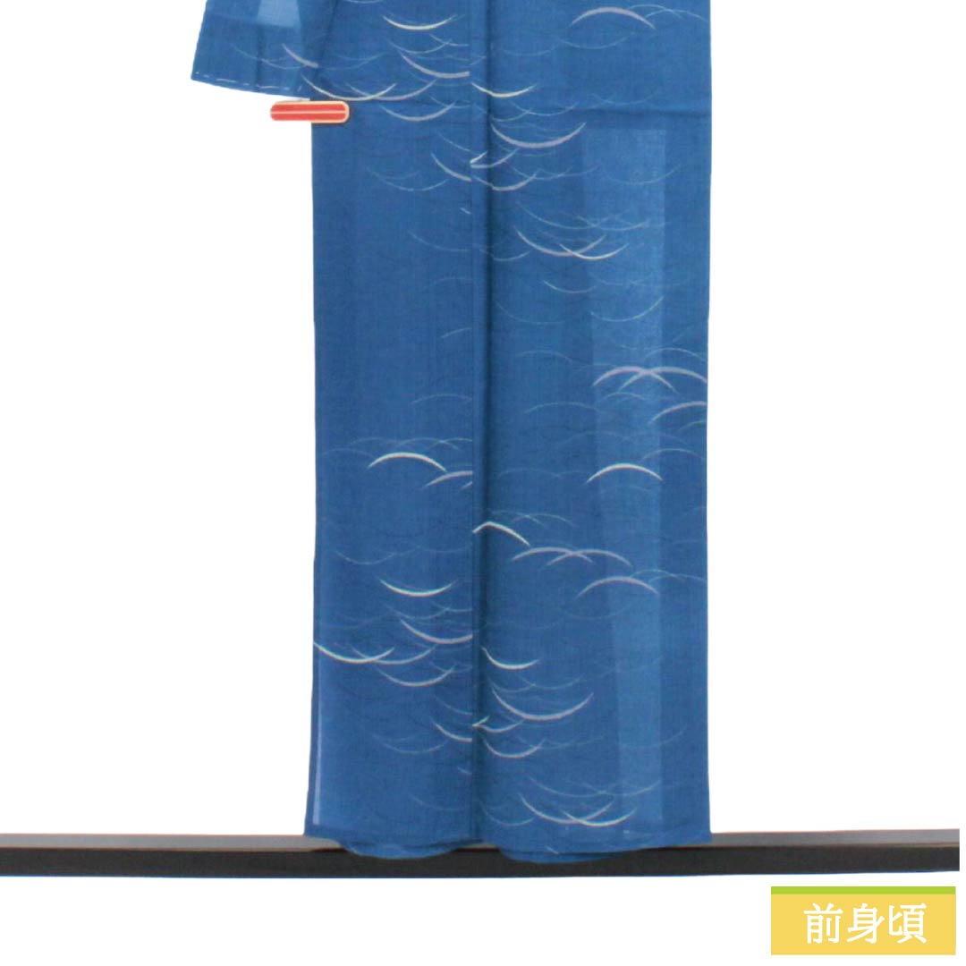 夏物 ポリエステル 小紋 Sランク 身丈153.5cm 裄丈61.5cm 露草色（つゆくさいろ） 洗える着物 露芝 紗 青系 1132005602217