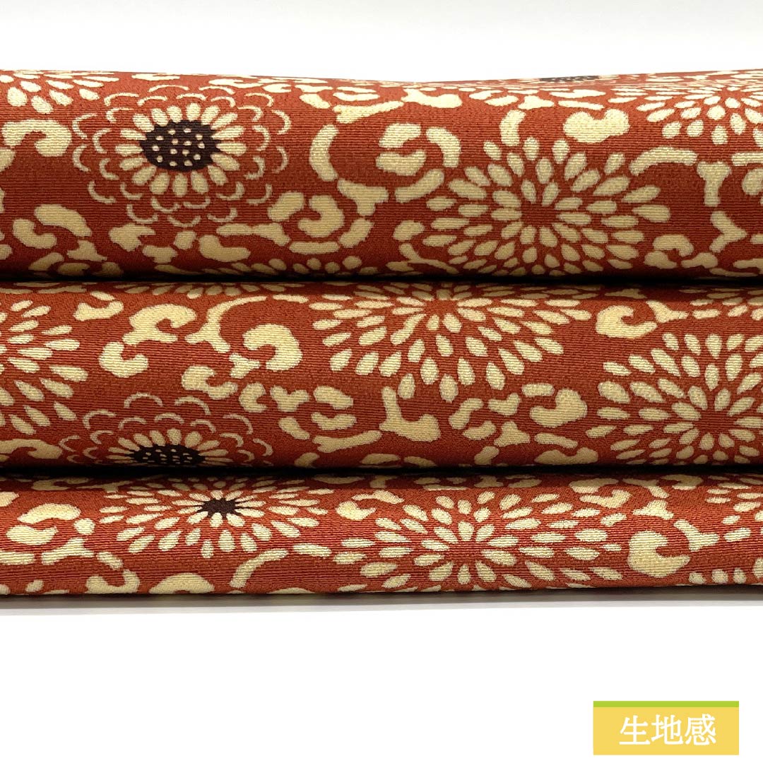 Nagoya obi, red sappan color, stencil dyeing, floral arabesque, obi length 348cm, pure silk, S rank, full length, casual, brown, 1124007742314, Nagoya style