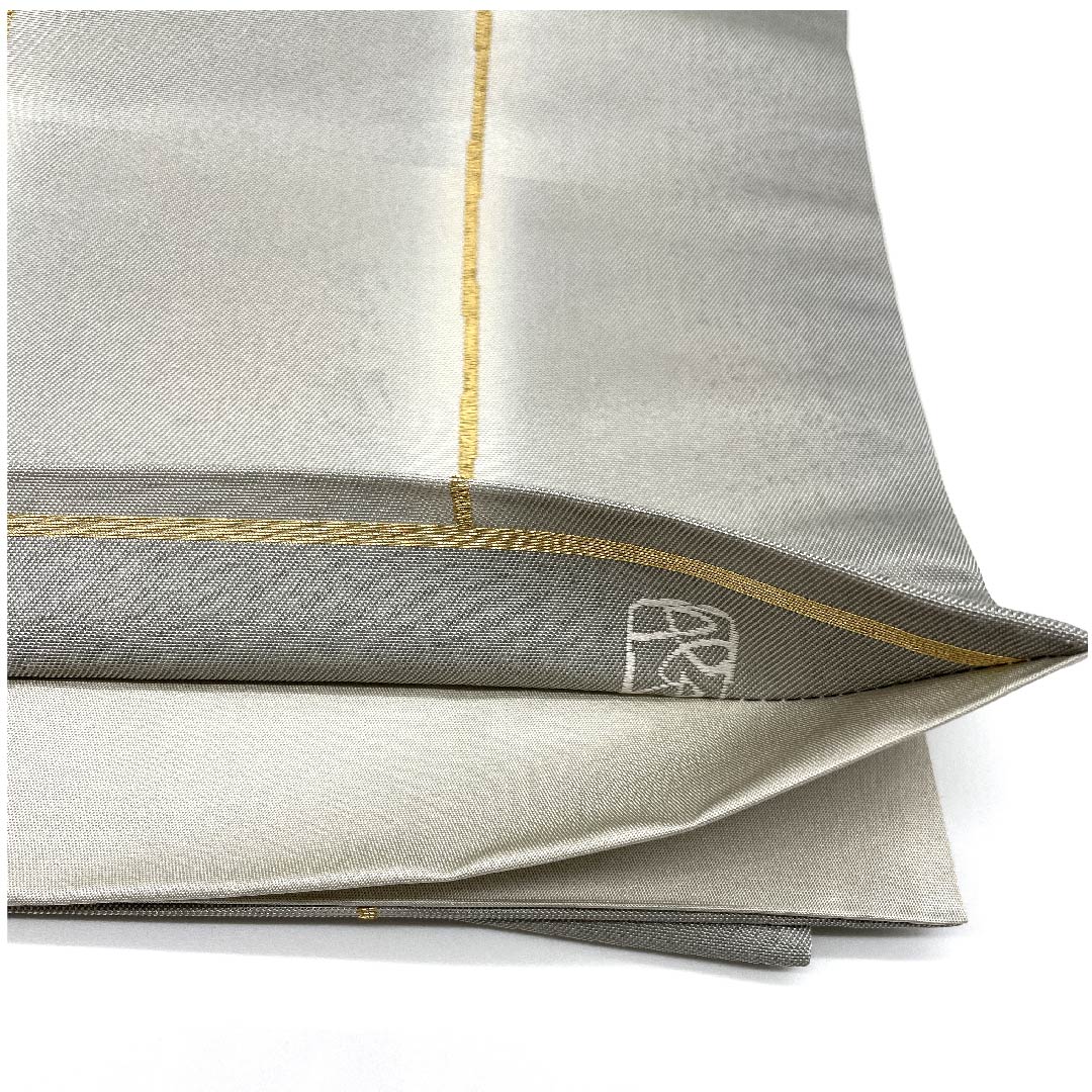 袋帯 薄鼠色（うすねずいろ） 幾何学模様 加納幸 帯丈432cm 正絹 Aランク ポイント柄 フォーマル グレー系 1123006803322