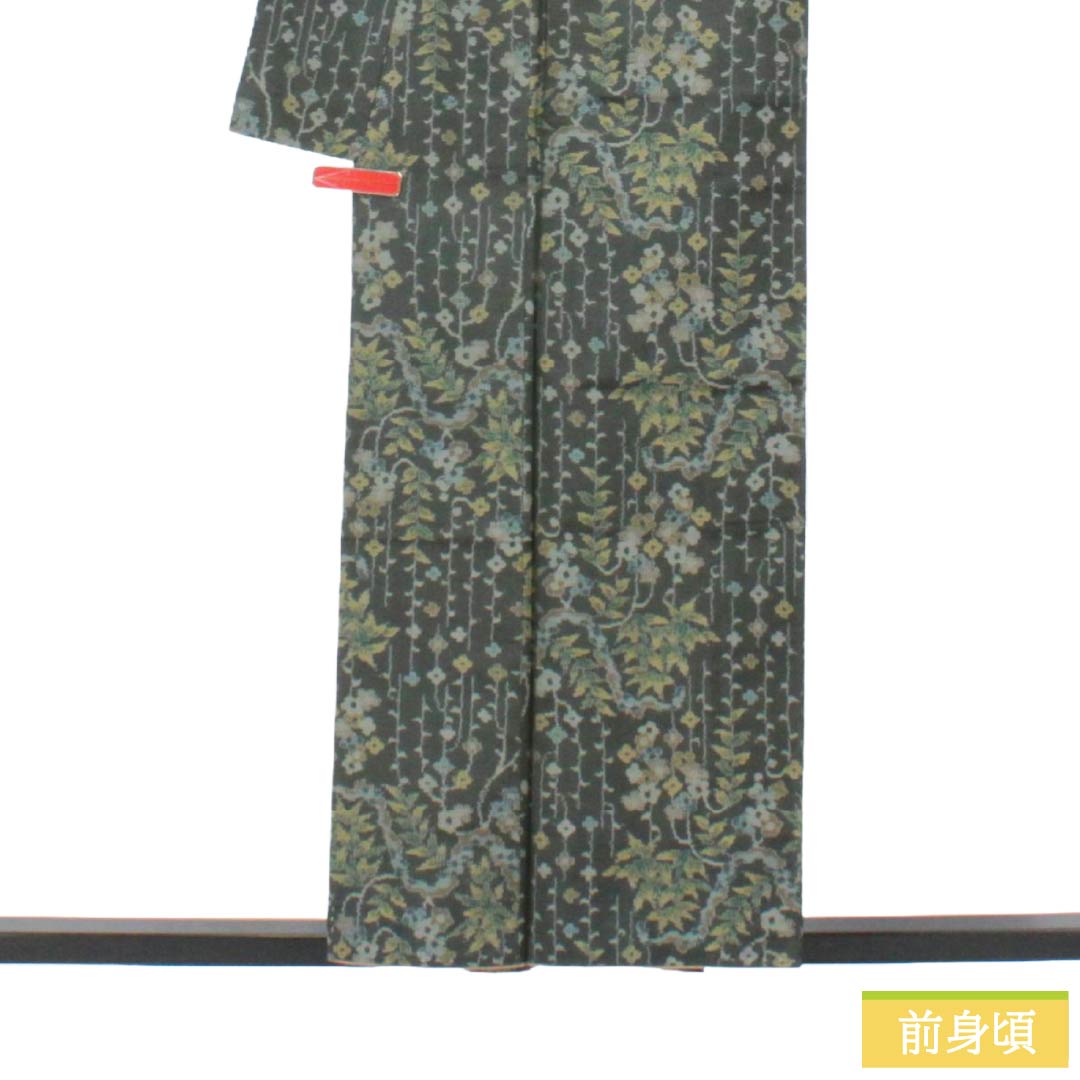 リサイクル着物】紬 正絹 Sランク 身丈155cm 裄丈60.5cm 黒橡色（くろ
