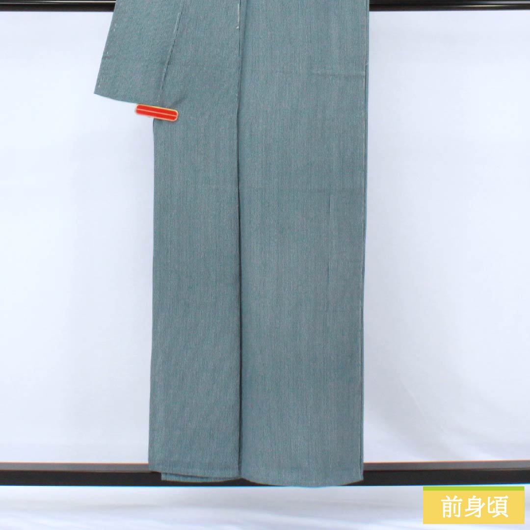 小紋 正絹 Sランク 身丈155cm 裄丈63.5cm 単衣 御召御納戸色（おめしおなんどいろ） 江戸小紋 縞   青系 1115007372317