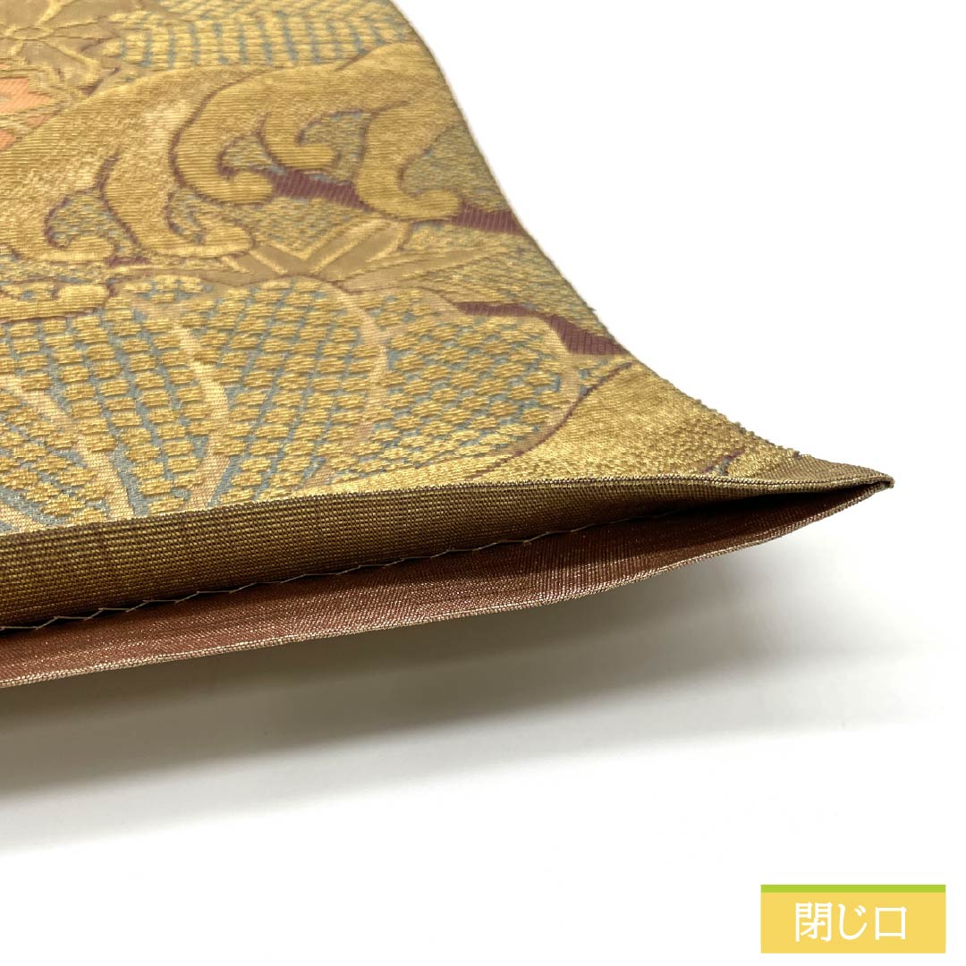 袋帯 正絹 留袖用 輪奈織 ねじり菊 波 桜 帯丈454cm Aランク 六通 フォーマル 金系 1123014353421