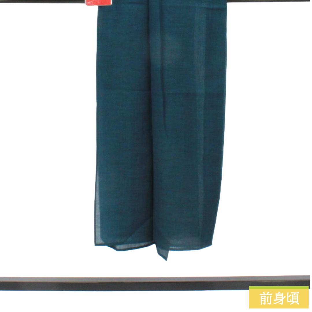 夏物 ポリエステル 色無地 Sランク 身丈143.5cm 裄丈65cm 海松藍色（みるあいいろ） 洗える着物 縮風 紗 緑系 1132006052119