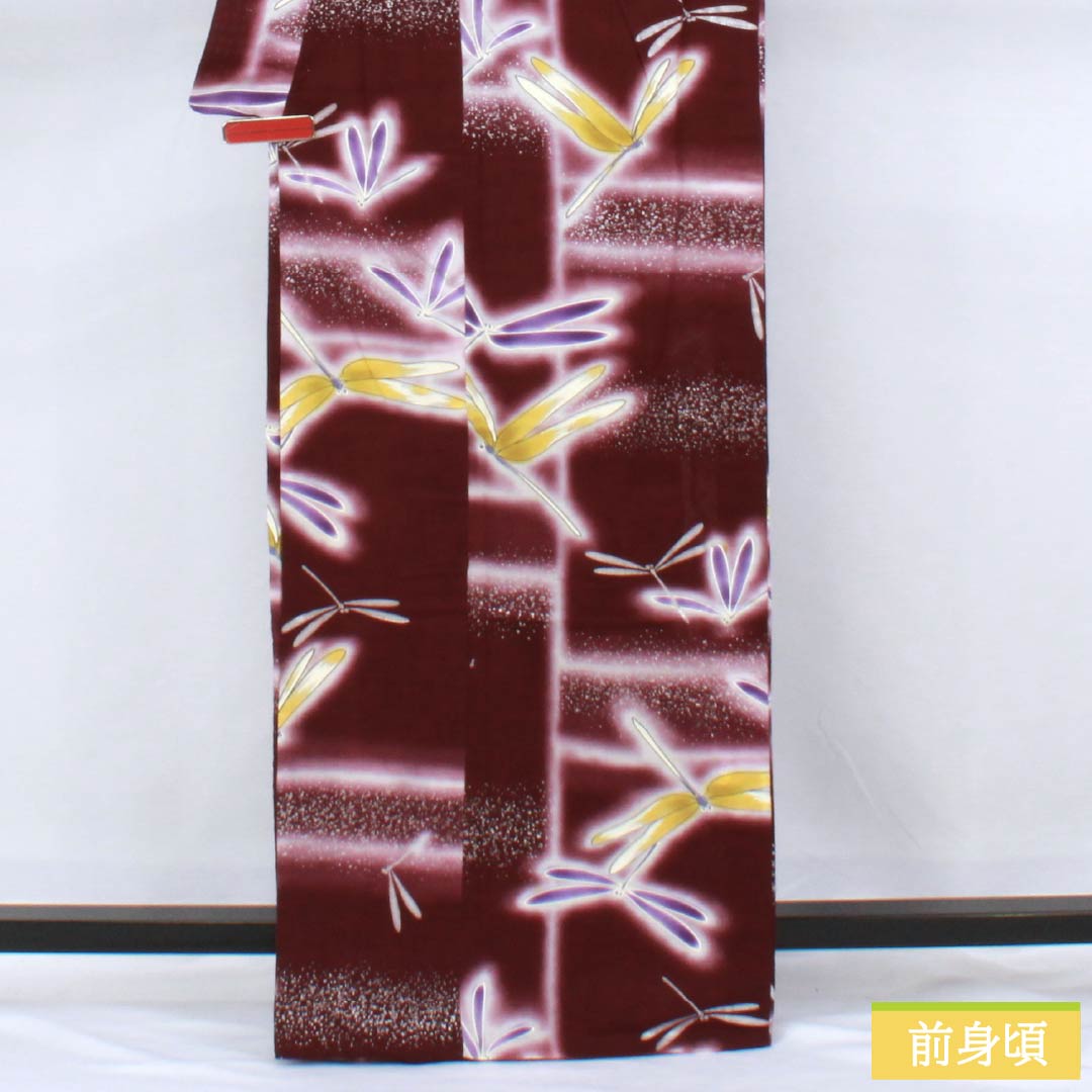 Cotton Yukata, Length 165cm, Sleeve Length 67.5cm, Rank A, Single Layer, Purple with Mulberry Color, Dragonfly Design, Kansai Yamamoto, Product Number 1118006293520