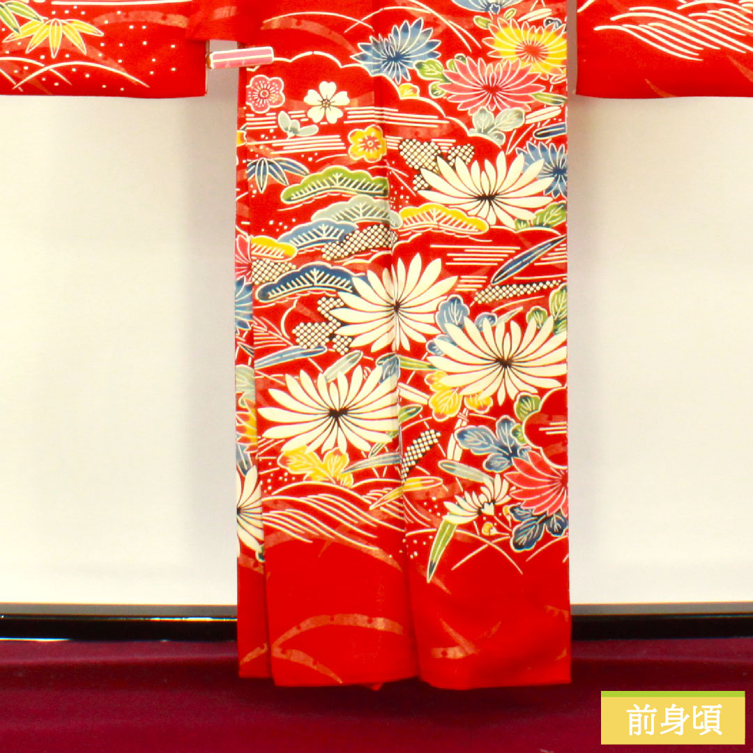 振袖 正絹 身丈160cm 裄丈62.5cm 袷 土耳古赤色（とるこあかいろ） 金通し 露芝 草花模様 Aランク 赤系 1113002043412