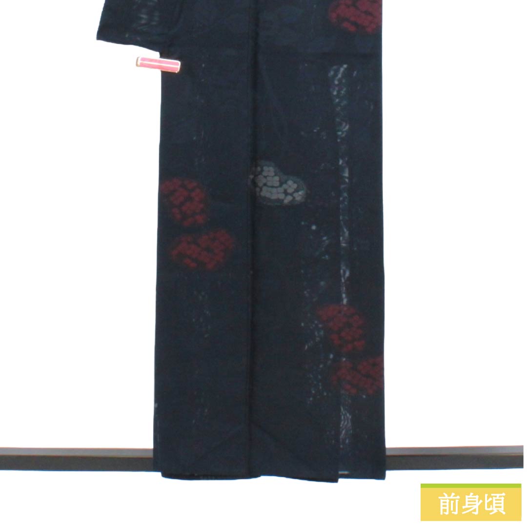 夏物 正絹 お召 Sランク 身丈157cm 裄丈64cm 濃紺色（のうこんいろ） 紫陽花 紗 紺系 1132004352318